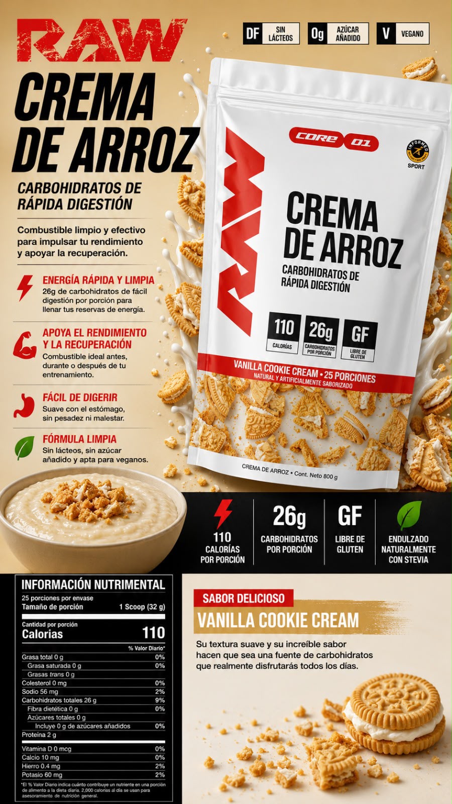 Crema de Arroz Raw Nutrition (800g - 887g)