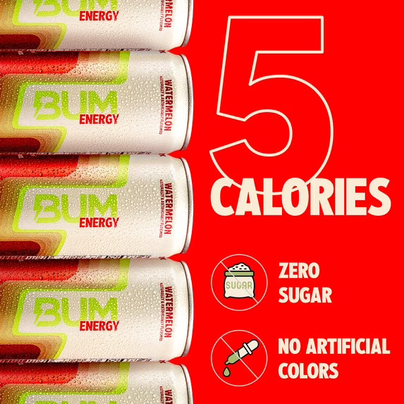 Bum Energy Watermelon Energy Drink, 112 mg Natural Caffeine, 12 fl oz Can